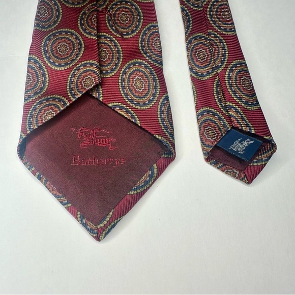 Vintage BURBERRY OF LONDON Red Geometric Patterned Classic Silk Tie, 3.5” - Picture 3 of 7